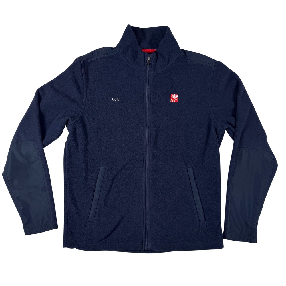 Oobe Chick-fil-A Fleece Jacket Mens Medium Navy Blue Good Full Zip‎ Cole Name